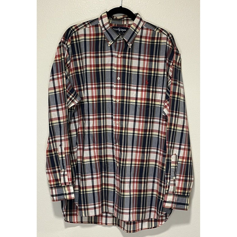 Ralph Lauren Dress Shirt Mcmeel 100% Cotton Long Sleeve Plaid Large Button Up